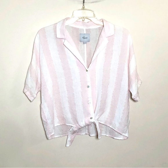 Rails Pink & White Striped Tie-Front Button Shirt - Picture 3 of 9